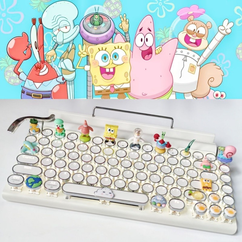 Phone Accessories For Kids - Retro SpongeBo Mechanical Keyboard Blue Switch